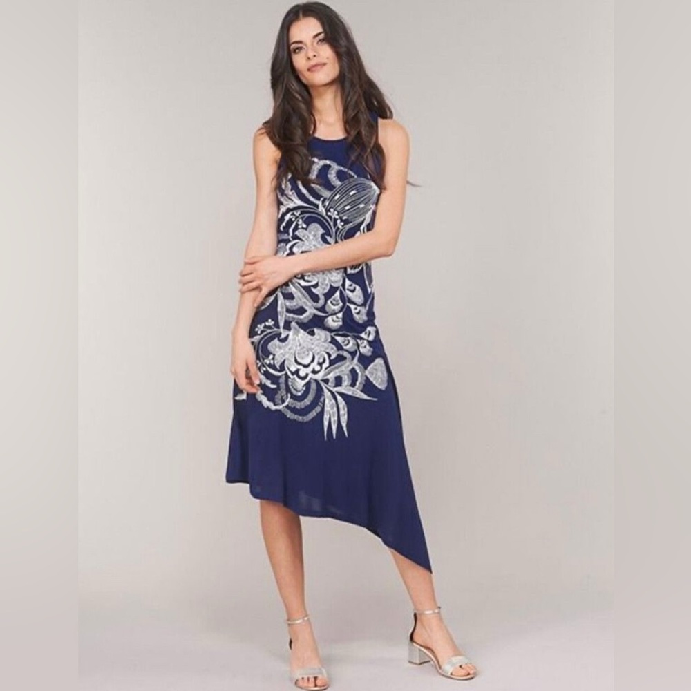 Desigual Asymmetrical Blue and White Viscous Sundress